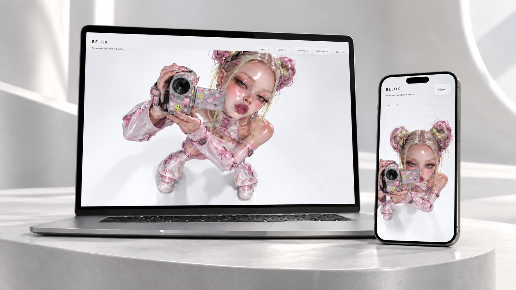 The BELOK website presented on a silver laptop and smartphone