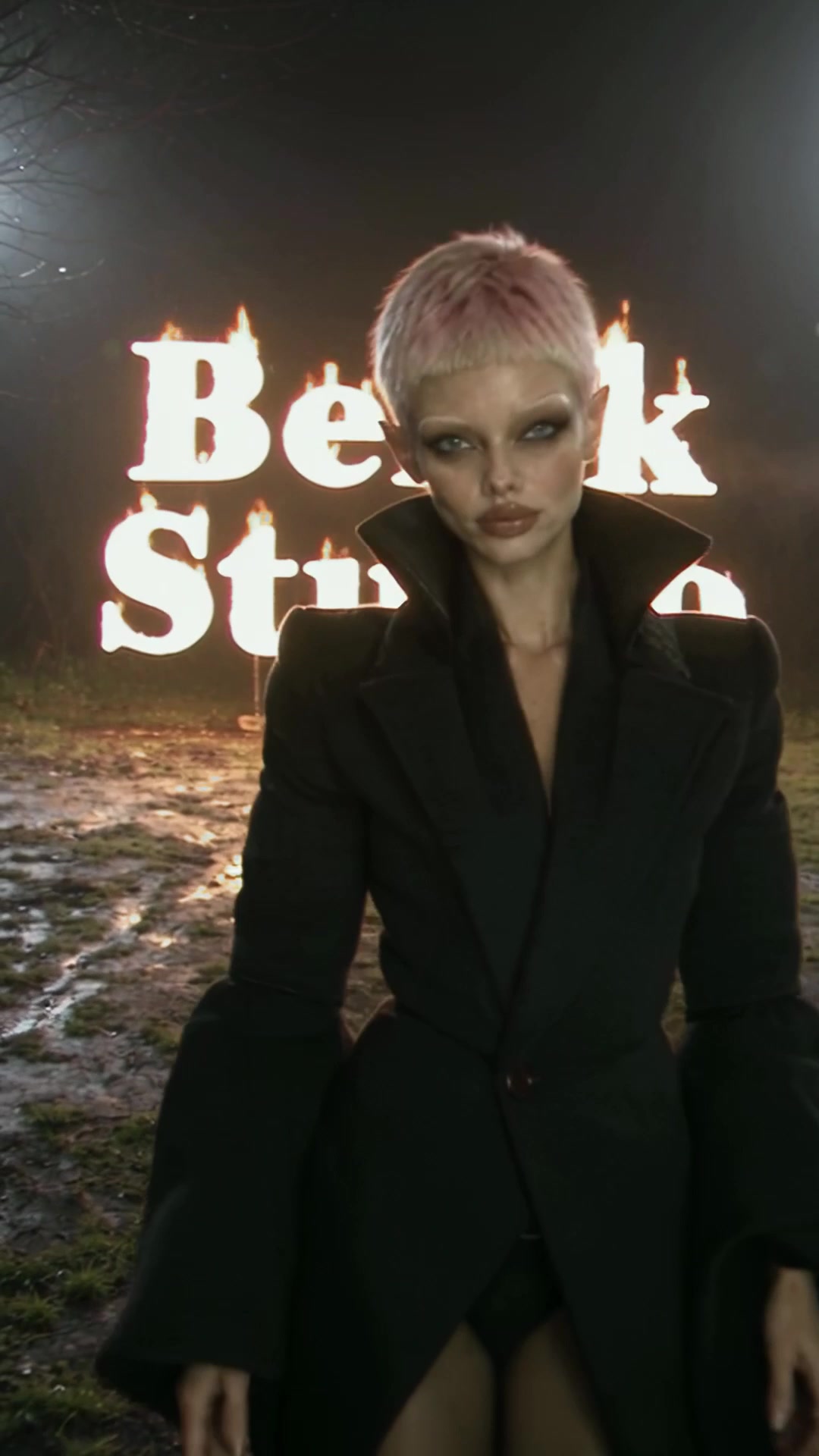 Героиня авторского фильма на фоне огненного титра Belok Studio